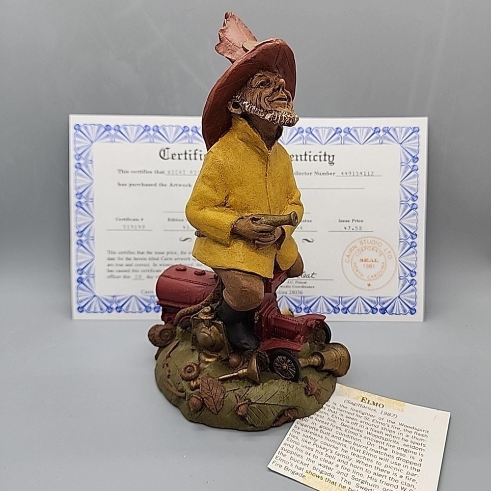1987 Tom Clark Gnome St. ELMO Fire Fighter Woodspirit COA and Story 5022 #41